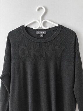 DKNY Long Cut Round Neck Knit Sweater